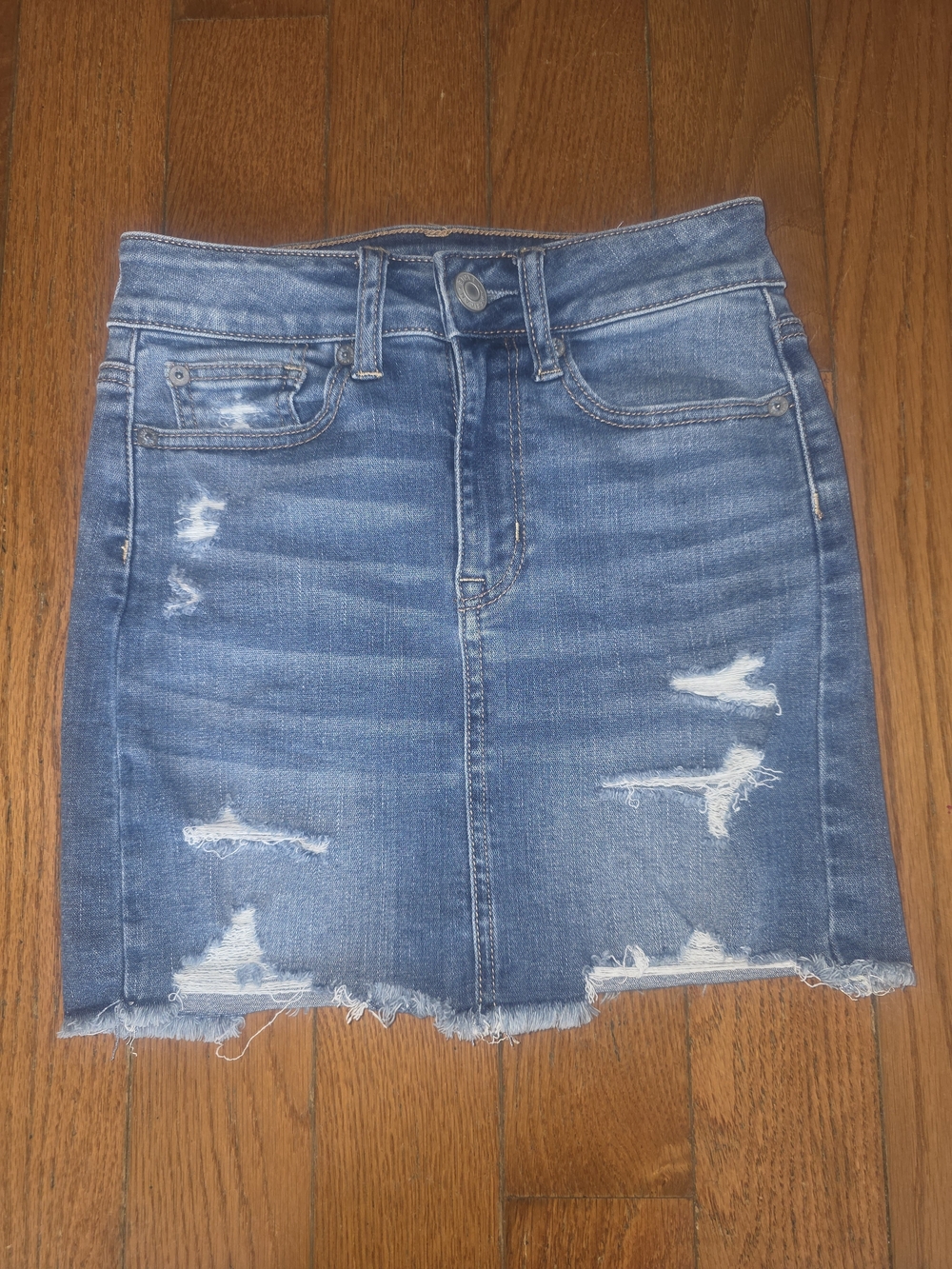 American Eagle Outfitters Distressed Denim Mini Skirt - Blue